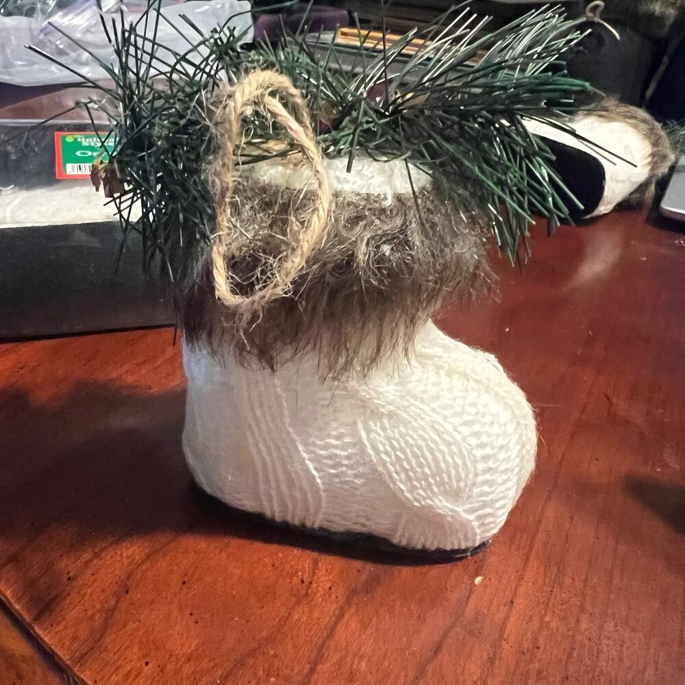 White knit with brown faux fur Christmas stocking Ornament 1 3pk plus 2 more